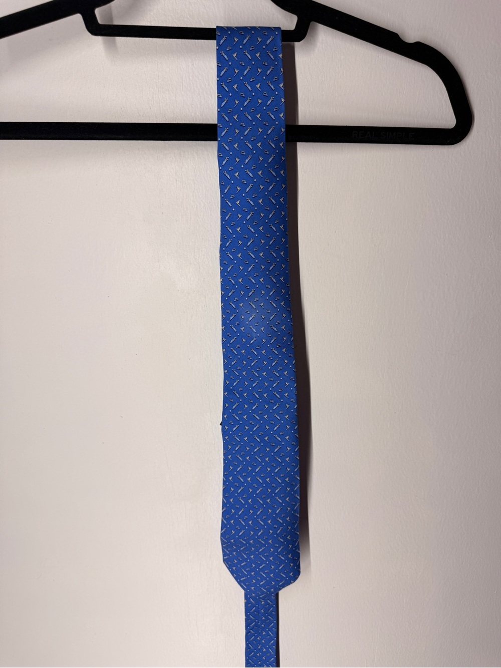 Ferragamo Men's Blue Patterned Silk Tie (As Is)